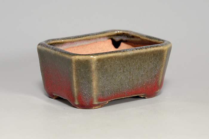 辰砂釉長方盆栽鉢（Flambe glaze bonsai pot）0075-2・Syoko Kunii bonsai pot of Best Selection｜國井正子盆栽鉢作家のベストセレクション