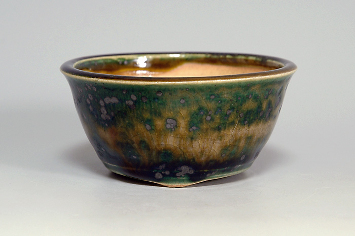 織部釉丸盆栽鉢（Oribe glaze bonsai pot）0077-1・Syoko Kunii bonsai pot of Best Selection｜國井正子盆栽鉢作家のベストセレクション