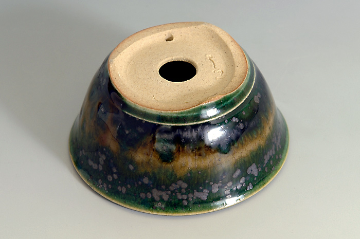 國井正子盆栽鉢のベストセレクション｜織部釉丸盆栽鉢（Oribe glaze bonsai pot）0077・Syoko Kunii bonsai pot of Best Selection