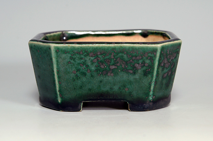 織部釉長方盆栽鉢（Oribe glaze bonsai pot）0079-1・Syoko Kunii bonsai pot of Best Selection｜國井正子盆栽鉢作家のベストセレクション