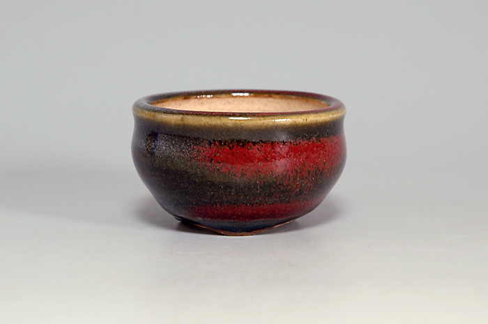 辰砂釉丸盆栽鉢（Flambe glaze bonsai pot）0080-1・Syoko Kunii bonsai pot of Best Selection｜國井正子盆栽鉢作家のベストセレクション