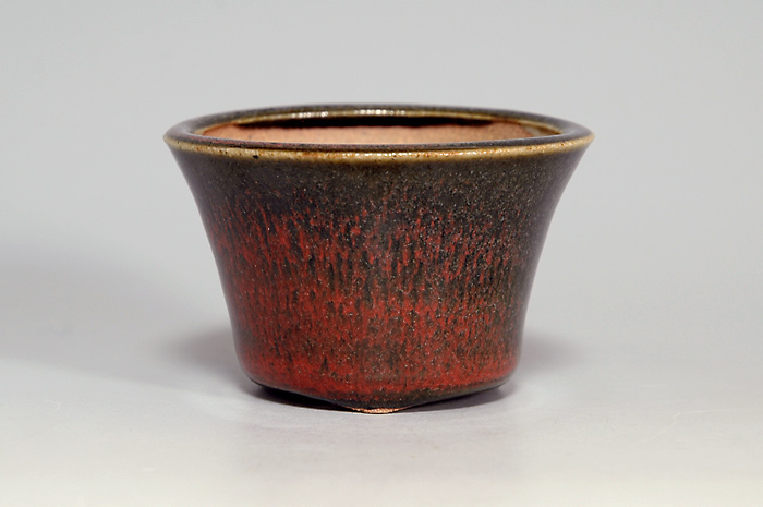 辰砂釉丸盆栽鉢（Flambe glaze bonsai pot）0081-1・Syoko Kunii bonsai pot of Best Selection｜國井正子盆栽鉢作家のベストセレクション