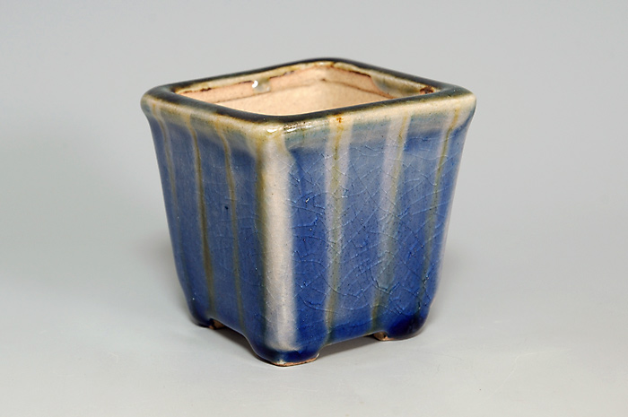 下絵付透明釉正方盆栽鉢（Glaze with design bonsai pot）0083-2・Syoko Kunii bonsai pot of Best Selection｜國井正子盆栽鉢作家のベストセレクション