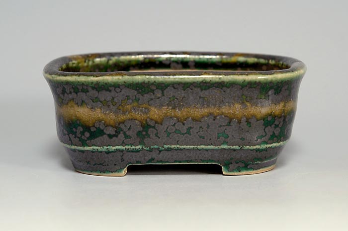 織部釉長方盆栽鉢（Oribe glaze bonsai pot）0090-2・Syoko Kunii bonsai pot of Best Selection｜國井正子盆栽鉢作家のベストセレクション