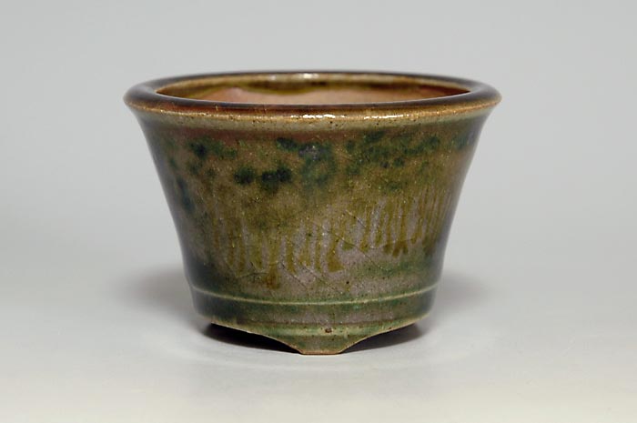 織部釉丸盆栽鉢（Oribe glaze bonsai pot）0091-1・Syoko Kunii bonsai pot of Best Selection｜國井正子盆栽鉢作家のベストセレクション