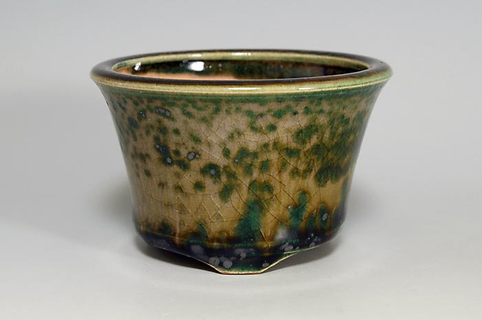國井正子盆栽鉢のベストセレクション｜織部釉丸盆栽鉢（Oribe glaze bonsai pot）0096・Syoko Kunii bonsai pot of Best Selection