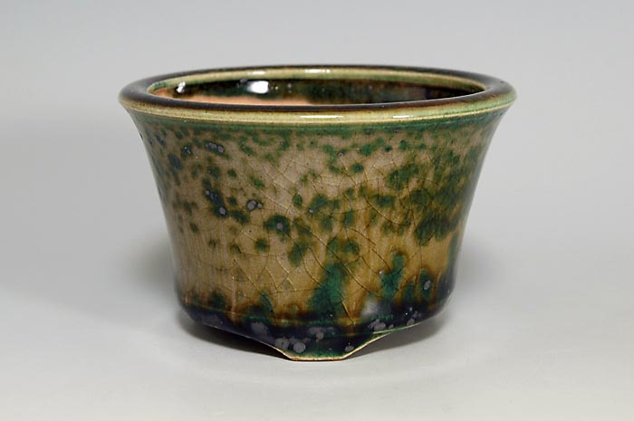 織部釉丸盆栽鉢（Oribe glaze bonsai pot）0096-1・Syoko Kunii bonsai pot of Best Selection｜國井正子盆栽鉢作家のベストセレクション