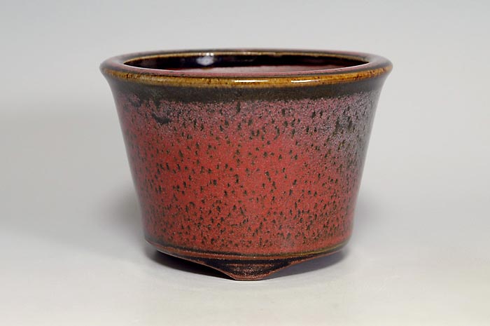 辰砂釉丸盆栽鉢（Flambe glaze bonsai pot）0098-1・Syoko Kunii bonsai pot of Best Selection｜國井正子盆栽鉢作家のベストセレクション