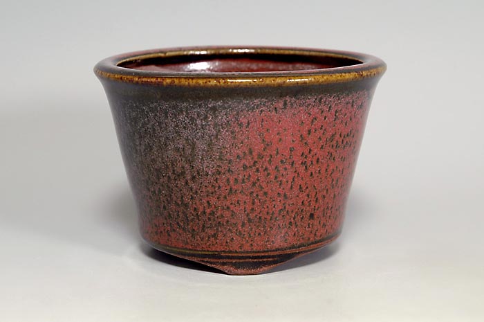 辰砂釉丸盆栽鉢（Flambe glaze bonsai pot）0098-2・Syoko Kunii bonsai pot of Best Selection｜國井正子盆栽鉢作家のベストセレクション