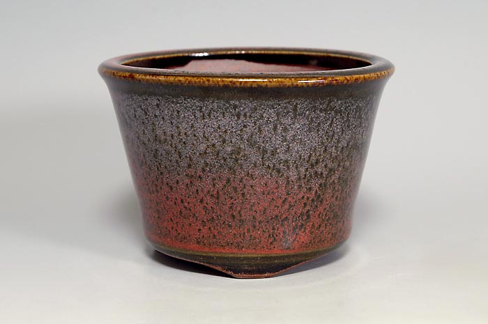 辰砂釉丸盆栽鉢（Flambe glaze bonsai pot）0098-3・Syoko Kunii bonsai pot of Best Selection｜國井正子盆栽鉢作家のベストセレクション