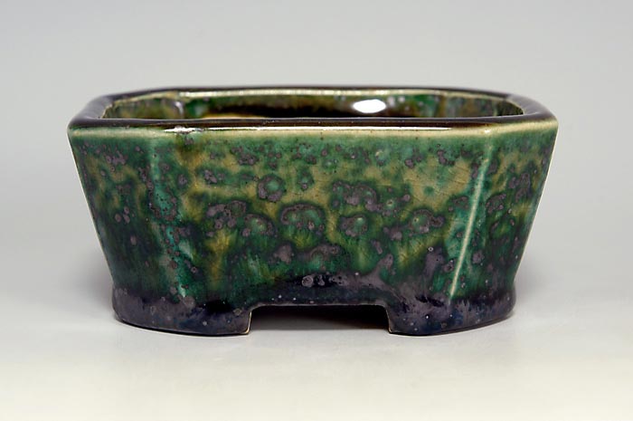 織部釉長方盆栽鉢（Oribe glaze bonsai pot）0107-1・Syoko Kunii bonsai pot of Best Selection｜國井正子盆栽鉢作家のベストセレクション