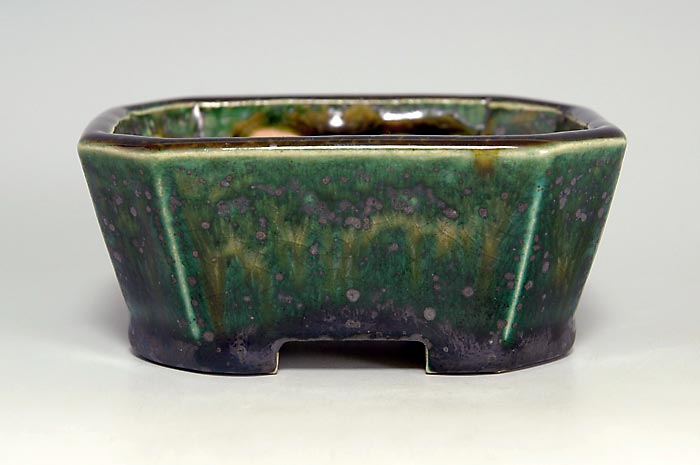 織部釉長方盆栽鉢（Oribe glaze bonsai pot）0107-2・Syoko Kunii bonsai pot of Best Selection｜國井正子盆栽鉢作家のベストセレクション