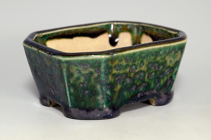 織部釉長方盆栽鉢（Oribe glaze bonsai pot）0107-3・Syoko Kunii bonsai pot of Best Selection｜國井正子盆栽鉢作家のベストセレクション