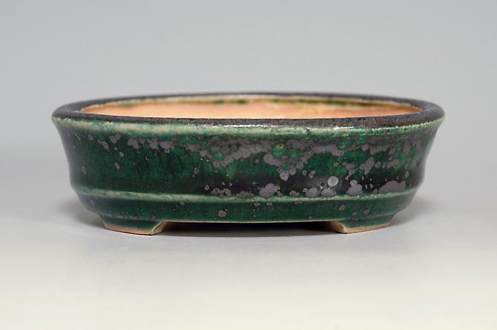 織部釉楕円盆栽鉢（Oribe glaze bonsai pot）0108-1・Syoko Kunii bonsai pot of Best Selection｜國井正子盆栽鉢作家のベストセレクション