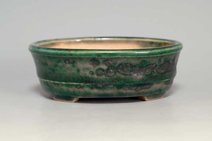 織部釉楕円盆栽鉢（Oribe glaze bonsai pot）0109-1・Syoko Kunii bonsai pot of Best Selection｜國井正子盆栽鉢作家のベストセレクション