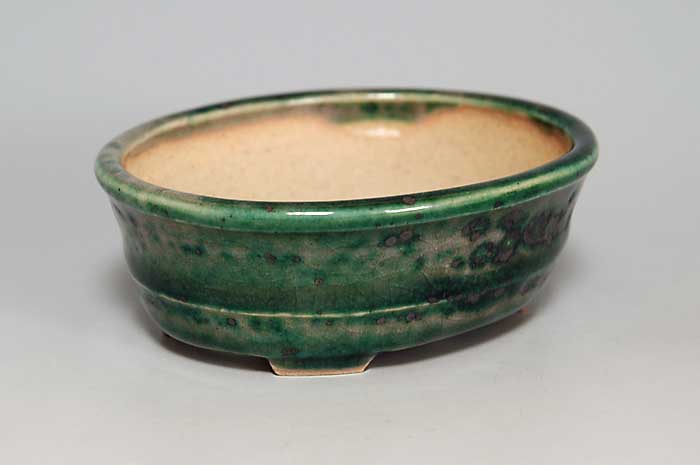 織部釉楕円盆栽鉢(Oribe glaze bonsai pot)0109-2・Syoko Kunii bonsai pot of Best Selection|國井正子盆栽鉢作家のベストセレクション