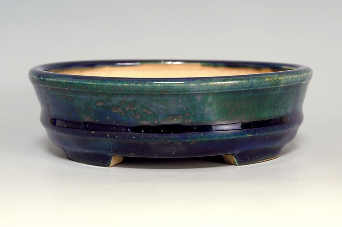 織部釉楕円盆栽鉢（Oribe glaze bonsai pot）0110-1・Syoko Kunii bonsai pot of Best Selection｜國井正子盆栽鉢作家のベストセレクション