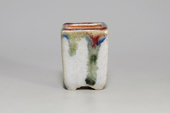 月白釉正方懸崖盆栽鉢(Mon white glaze bonsai pot)0112-1・Syoko Kunii bonsai pot of Best Selection|國井正子盆栽鉢作家のベストセレクション