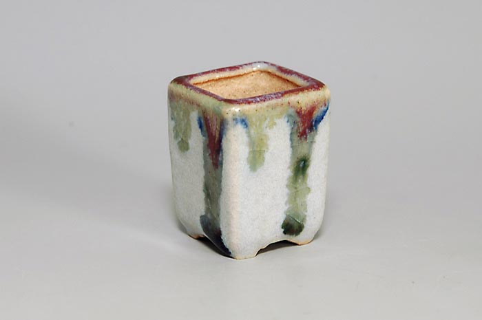 月白釉正方懸崖盆栽鉢(Mon white glaze bonsai pot)0112-2・Syoko Kunii bonsai pot of Best Selection|國井正子盆栽鉢作家のベストセレクション