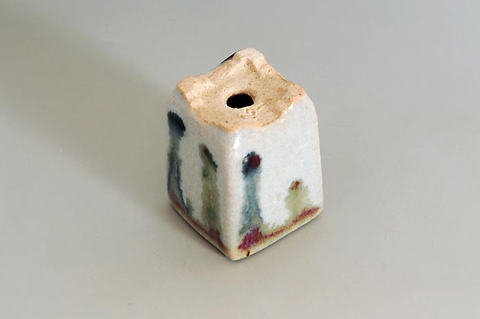 月白釉正方懸崖盆栽鉢(Mon white glaze bonsai pot)0112-3・Syoko Kunii bonsai pot of Best Selection|國井正子盆栽鉢作家のベストセレクション