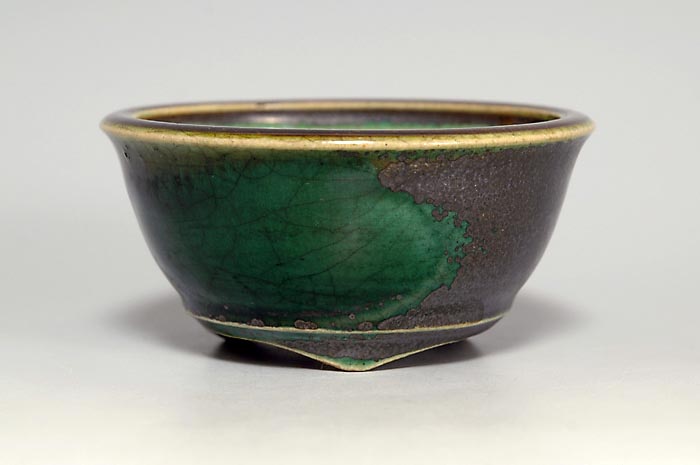 織部釉丸盆栽鉢（Oribe glaze bonsai pot）0114-1・Syoko Kunii bonsai pot of Best Selection｜國井正子盆栽鉢作家のベストセレクション