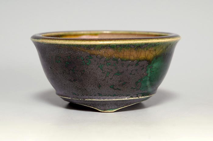 織部釉丸盆栽鉢（Oribe glaze bonsai pot）0114-2・Syoko Kunii bonsai pot of Best Selection｜國井正子盆栽鉢作家のベストセレクション