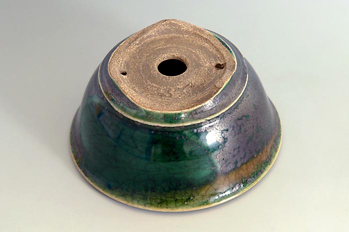 織部釉丸盆栽鉢(Oribe glaze bonsai pot)0114-3・Syoko Kunii bonsai pot of Best Selection|國井正子盆栽鉢作家のベストセレクション