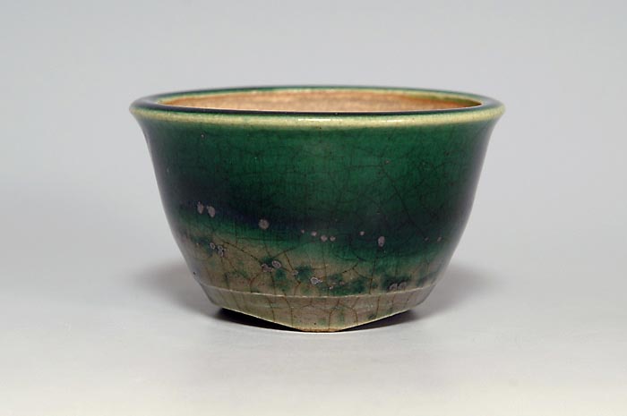 織部釉丸盆栽鉢（Oribe glaze bonsai pot）0115-1・Syoko Kunii bonsai pot of Best Selection｜國井正子盆栽鉢作家のベストセレクション