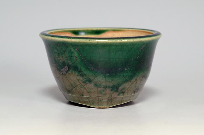 織部釉丸盆栽鉢（Oribe glaze bonsai pot）0115-2・Syoko Kunii bonsai pot of Best Selection｜國井正子盆栽鉢作家のベストセレクション