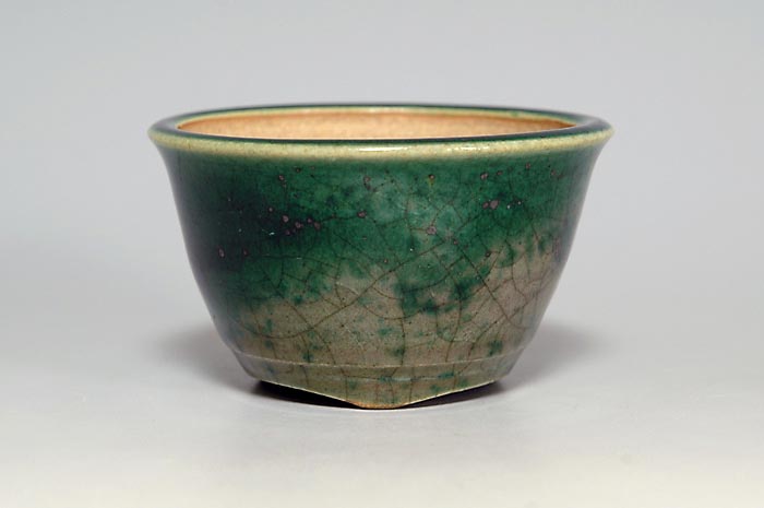 織部釉丸盆栽鉢(Oribe glaze bonsai pot)0115-3・Syoko Kunii bonsai pot of Best Selection|國井正子盆栽鉢作家のベストセレクション