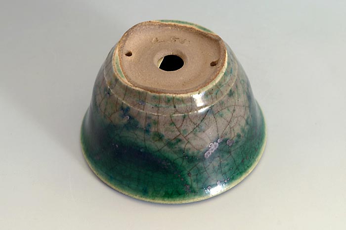 織部釉丸盆栽鉢(Oribe glaze bonsai pot)0115-4・Syoko Kunii bonsai pot of Best Selection|國井正子盆栽鉢作家のベストセレクション