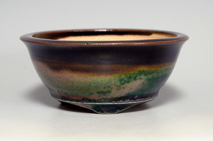 織部釉丸盆栽鉢（Oribe glaze bonsai pot）0116-1・Syoko Kunii bonsai pot of Best Selection｜國井正子盆栽鉢作家のベストセレクション