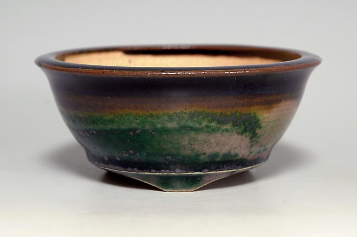 織部釉丸盆栽鉢（Oribe glaze bonsai pot）0116-2・Syoko Kunii bonsai pot of Best Selection｜國井正子盆栽鉢作家のベストセレクション