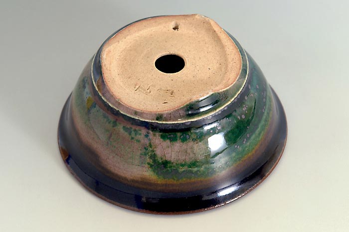 織部釉丸盆栽鉢(Oribe glaze bonsai pot)0116-3・Syoko Kunii bonsai pot of Best Selection|國井正子盆栽鉢作家のベストセレクション