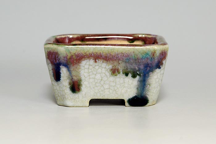 月白釉長方盆栽鉢（Mon white glaze bonsai pot）0117-1・Syoko Kunii bonsai pot of Best Selection｜國井正子盆栽鉢作家のベストセレクション