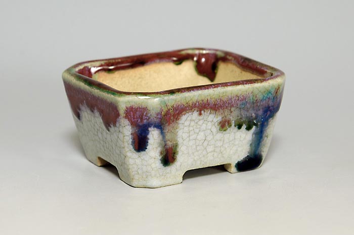 月白釉長方盆栽鉢(Mon white glaze bonsai pot)0117-2・Syoko Kunii bonsai pot of Best Selection|國井正子盆栽鉢作家のベストセレクション