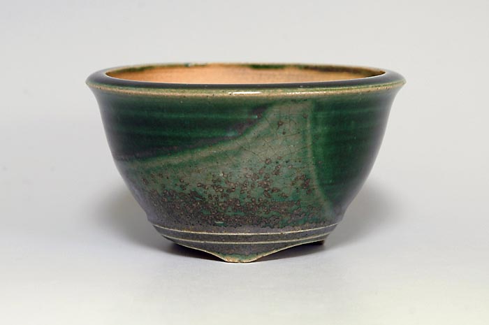 國井正子盆栽鉢のベストセレクション｜織部釉丸盆栽鉢（Oribe glaze bonsai pot）0119・Syoko Kunii bonsai pot of Best Selection