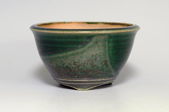 織部釉丸盆栽鉢(Oribe glaze bonsai pot)0119-1・Syoko Kunii bonsai pot of Best Selection|國井正子盆栽鉢作家のベストセレクション