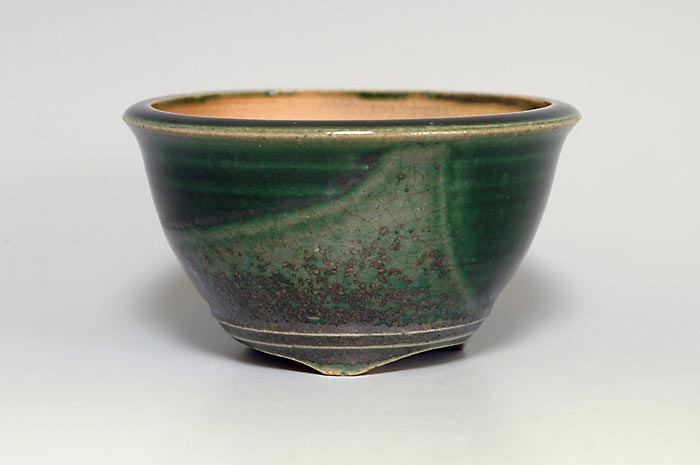 織部釉丸盆栽鉢（Oribe glaze bonsai pot）0119-1・Syoko Kunii bonsai pot of Best Selection｜國井正子盆栽鉢作家のベストセレクション