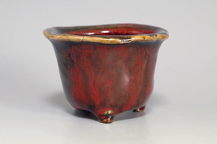 辰砂釉丸盆栽鉢(Flambe glaze bonsai pot)0120-1・Syoko Kunii bonsai pot of Best Selection|國井正子盆栽鉢作家のベストセレクション