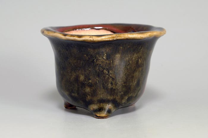 國井正子盆栽鉢のベストセレクション｜辰砂釉丸盆栽鉢（Flambe glaze bonsai pot）0120-2・Syoko Kunii bonsai pot of Best Selection