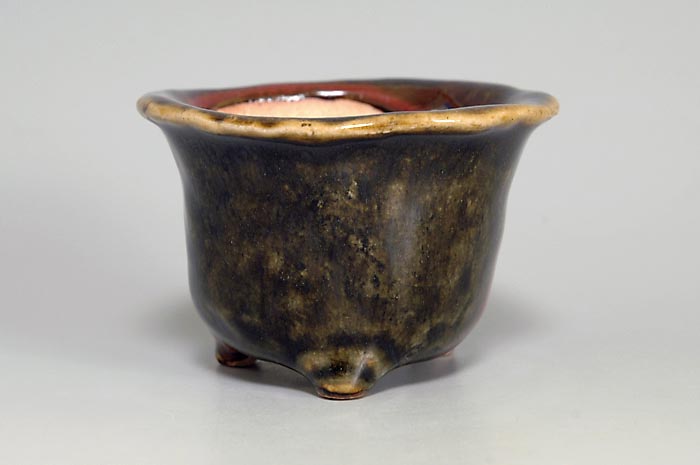 辰砂釉丸盆栽鉢(Flambe glaze bonsai pot)0120-2・Syoko Kunii bonsai pot of Best Selection|國井正子盆栽鉢作家のベストセレクション