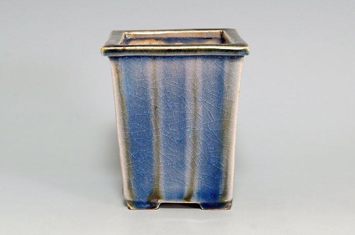 下絵付透明釉正方懸崖盆栽鉢(Glaze with design bonsai pot)0121-1・Syoko Kunii bonsai pot of Best Selection|國井正子盆栽鉢作家のベストセレクション