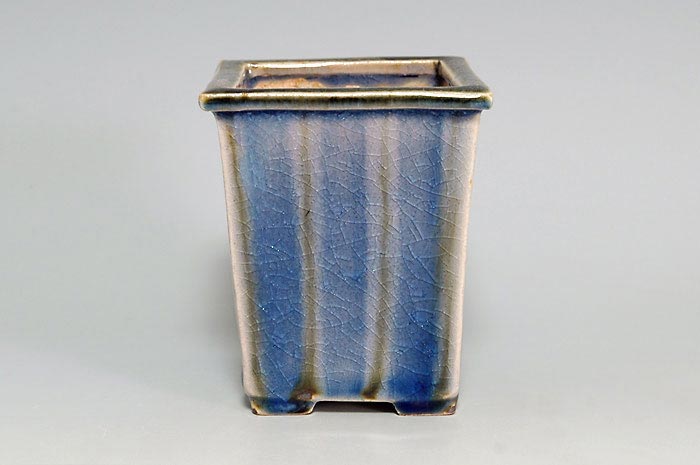 下絵付透明釉正方懸崖盆栽鉢（Glaze with design bonsai pot）0121-1・Syoko Kunii bonsai pot of Best Selection｜國井正子盆栽鉢作家のベストセレクション