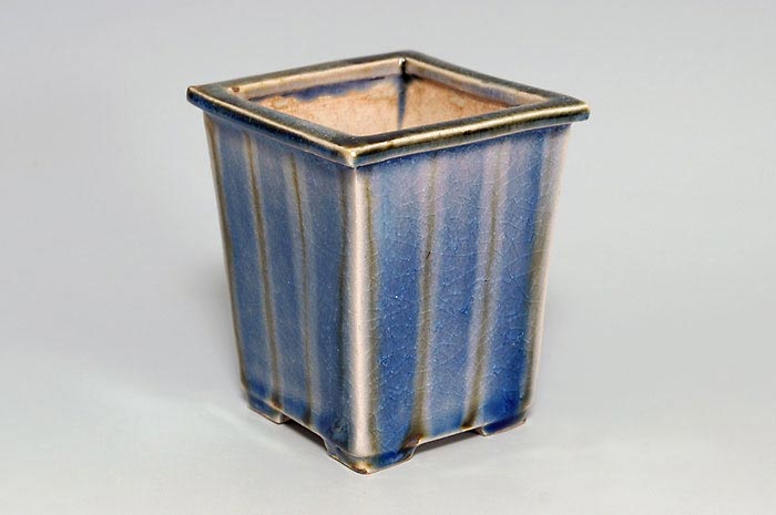 下絵付透明釉正方懸崖盆栽鉢(Glaze with design bonsai pot)0121-2・Syoko Kunii bonsai pot of Best Selection|國井正子盆栽鉢作家のベストセレクション