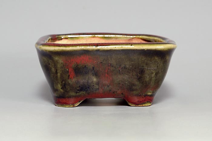 辰砂釉長方盆栽鉢（Flambe glaze bonsai pot）0123-1・Syoko Kunii bonsai pot of Best Selection｜國井正子盆栽鉢作家のベストセレクション