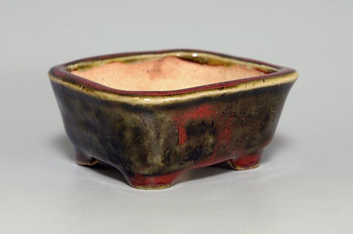 辰砂釉長方盆栽鉢（Flambe glaze bonsai pot）0123-2・Syoko Kunii bonsai pot of Best Selection｜國井正子盆栽鉢作家のベストセレクション