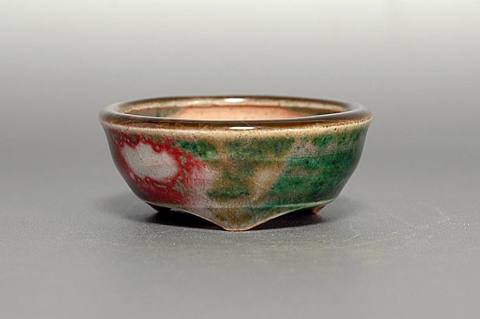 織部釉丸盆栽鉢（Oribe glaze bonsai pot）0129-1・Syoko Kunii bonsai pot of Best Selection｜國井正子盆栽鉢作家のベストセレクション