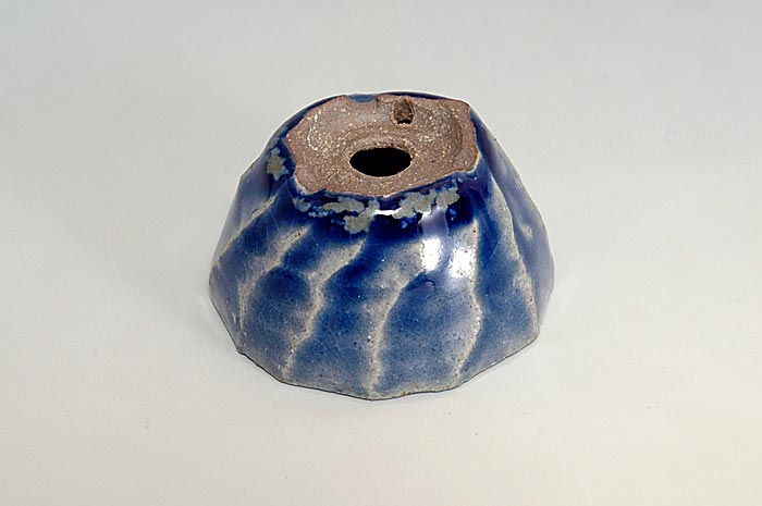 青いらぼ釉丸盆栽鉢（Irabo blue glaze bonsai pot）0131-2・Syoko Kunii bonsai pot of Best Selection｜國井正子盆栽鉢作家のベストセレクション