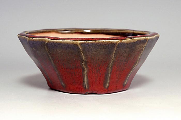 辰砂釉丸盆栽鉢（Flambe glaze bonsai pot）0133-1・Syoko Kunii bonsai pot of Best Selection｜國井正子盆栽鉢作家のベストセレクション